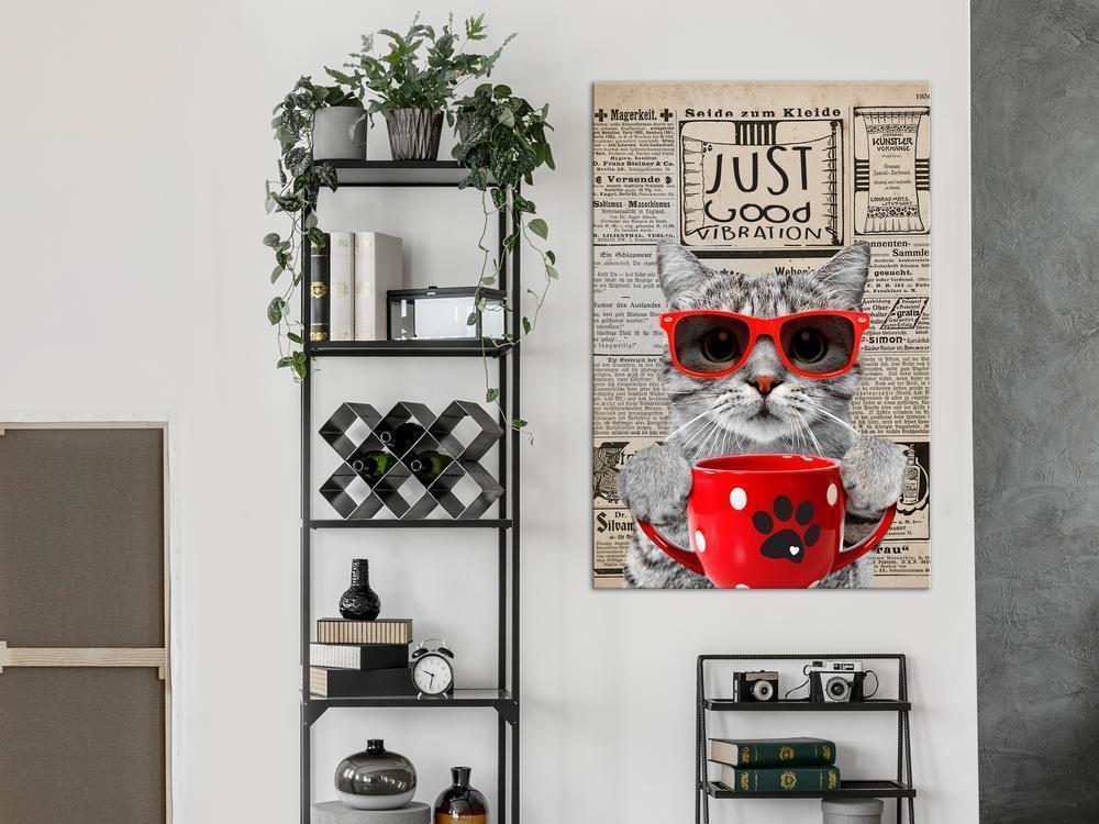 Canvas Print - Cat With Coffee (1 Part) Vertical-ArtfulPrivacy-Wall Art Collection