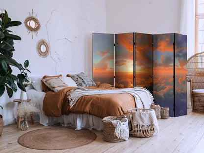 Room Divider - When Dawn Tickles the Clouds: A Color Spectacle on the Morning Sky- A 5 Panel Folding Screen For Living rooms, bedrooms or home office, decorative folding screen made with wood and canvas