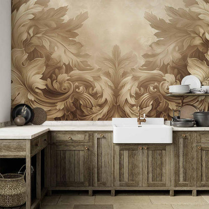 Wall Mural - Carved Baroque Ornaments: Rich Composition in Sepia Colors