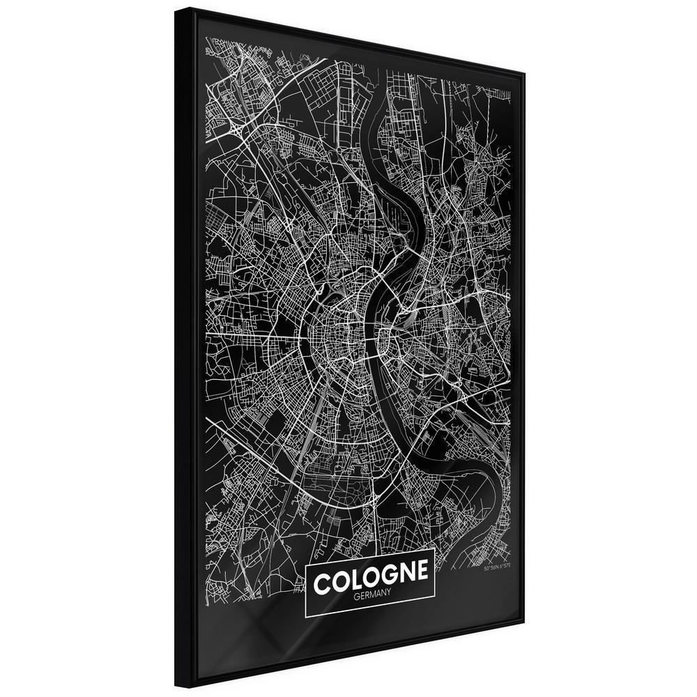 Wall Art Framed - City Map: Cologne (Dark)-artwork for wall with acrylic glass protection