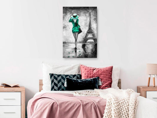 Canvas Print - Parisian Woman (1 Part) Vertical Green-ArtfulPrivacy-Wall Art Collection