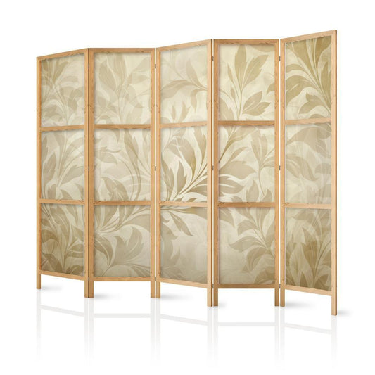 Japanese Room Divider - Botanical Motif with Leaves and Vines in Sandy Colors