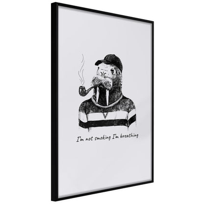 Black and White Framed Poster - Captain Walrus-artwork for wall with acrylic glass protection