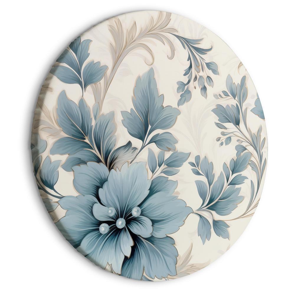 Round Canvas Print - Turquoise Flowers in Retro Ambience Floristic Ornaments