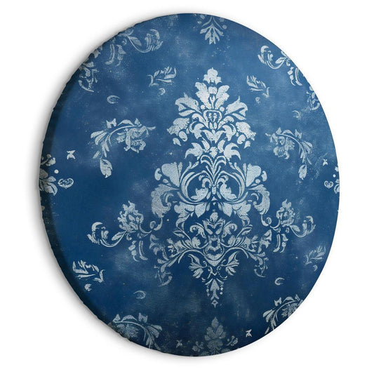 Impression sur toile ronde - Ornement rétro : motif décoratif en bleu usé