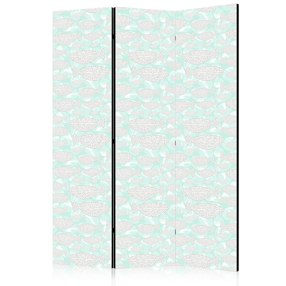 Room Divider - Minimalist Fish - Fish of Grey Dots on a Crystal Clear Water Surface in Mint Green Colors