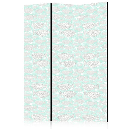 Room Divider - Minimalist Fish - Fish of Grey Dots on a Crystal Clear Water Surface in Mint Green Colors