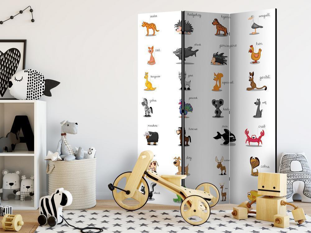 Decorative partition-Room Divider - Learning by playing (animals)-Folding Screen Wall Panel by ArtfulPrivacy