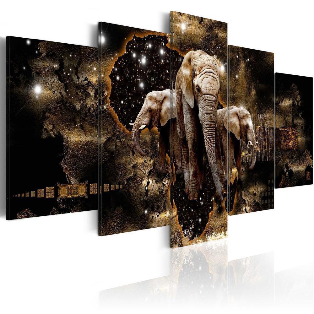 Canvas Print - Brown Elephants (5 Parts) Wide-ArtfulPrivacy-Wall Art Collection