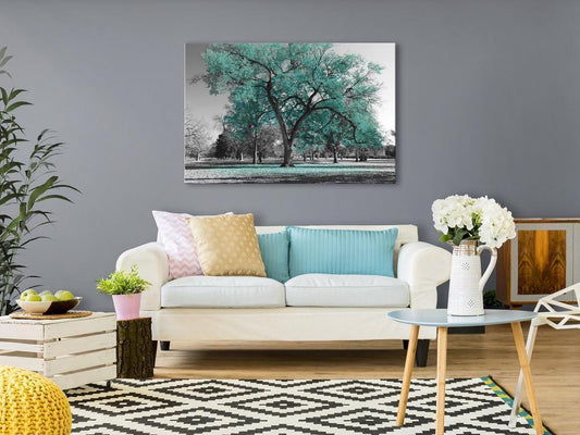 Canvas Print - Autumn in the Park (1 Part) Wide Turquoise-ArtfulPrivacy-Wall Art Collection