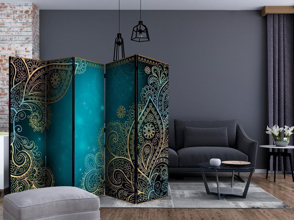 Room Divider - Oriental wings II- A 5 Panel Folding Screen For Living rooms, bedrooms or home office, decorative folding screen made with wood and canvas