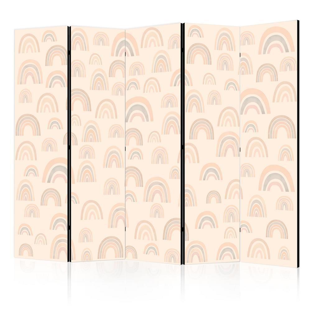 Room Divider - August Sky - Rainbows of Various Sizes in Muted Colors- A 5 Panel Folding Screen For Living rooms, bedrooms or home office, decorative folding screen made with wood and canvas