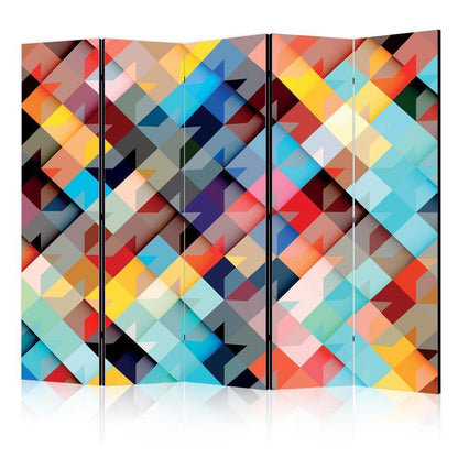 Room Divider - Colour Patchwork II- A 5 Panel Folding Screen For Living rooms, bedrooms or home office, decorative folding screen made with wood and canvas