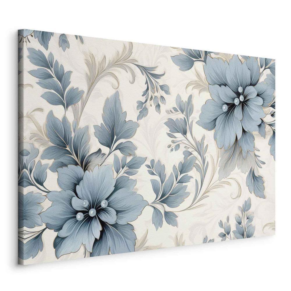 Canvas Print - Turquoise Flowers in Retro Ambience Floristic Ornaments