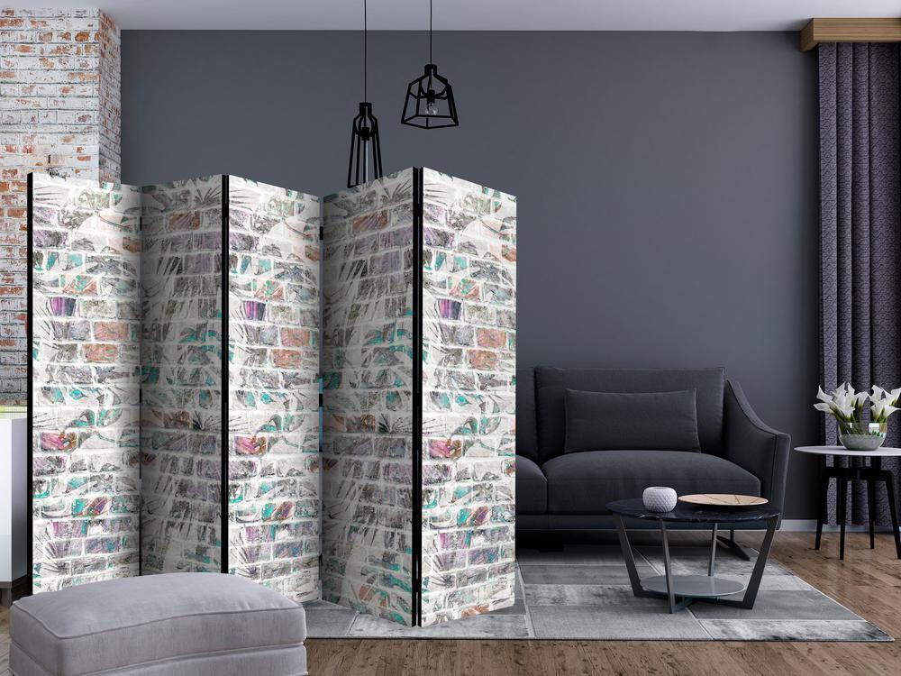 Room Divider - Palm Wall II- A 5 Panel Folding Screen For Living rooms, bedrooms or home office, decorative folding screen made with wood and canvas