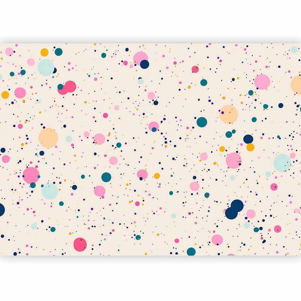 Wall Mural - Dots Speckles and Splatters Multicolored Cheerful Pattern on a Light Pink Background