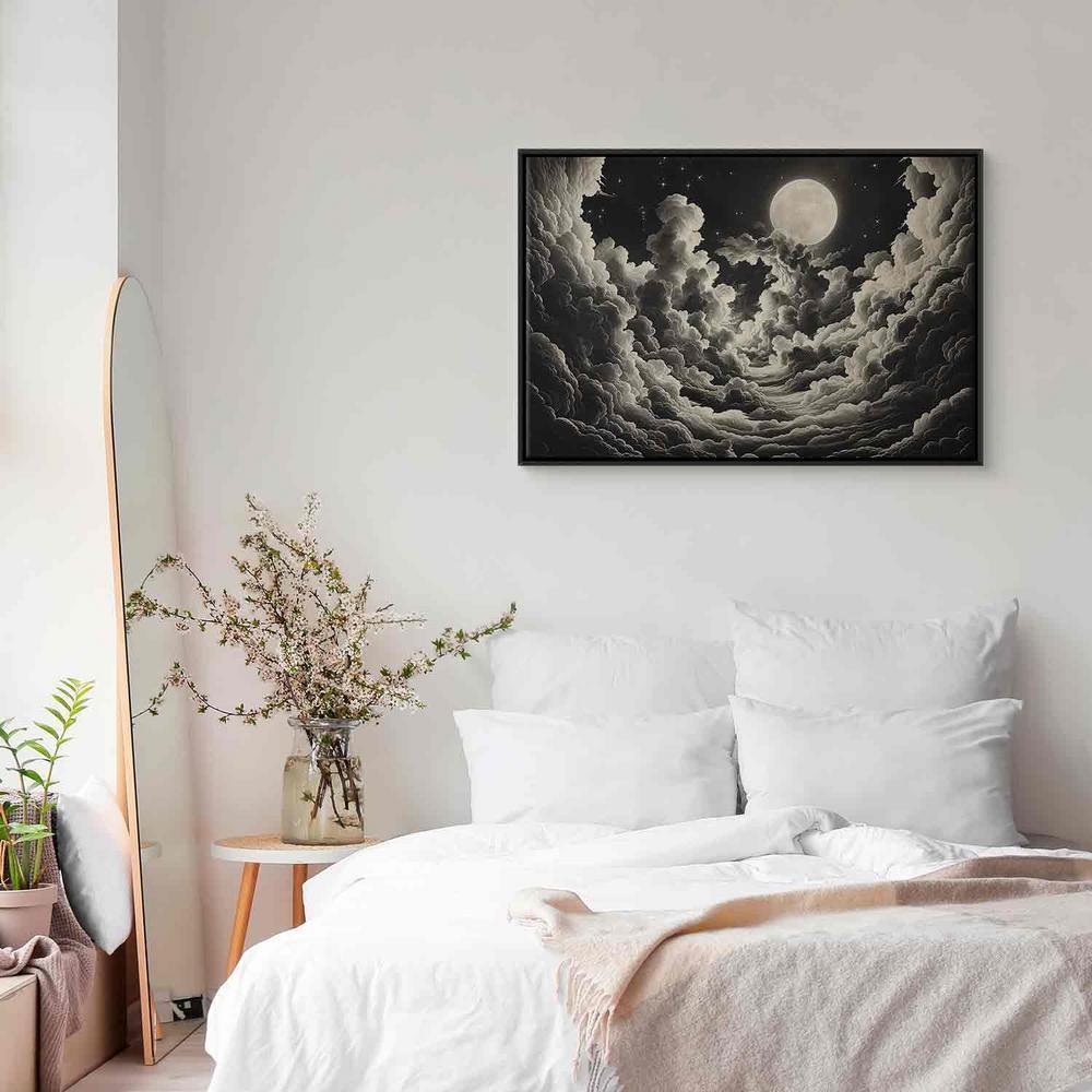 Impression sur toile - La lune et les étoiles chantent parmi les grands nuages