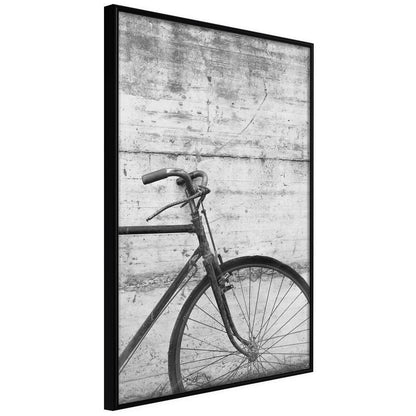 Black and White Framed Poster - Bicycle Leaning Against the Wall-artwork for wall with acrylic glass protection