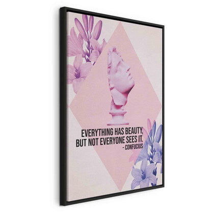 Canvas Print - Beauty in the Eyes - Inspirational Quote with Pink Bust and Flowers