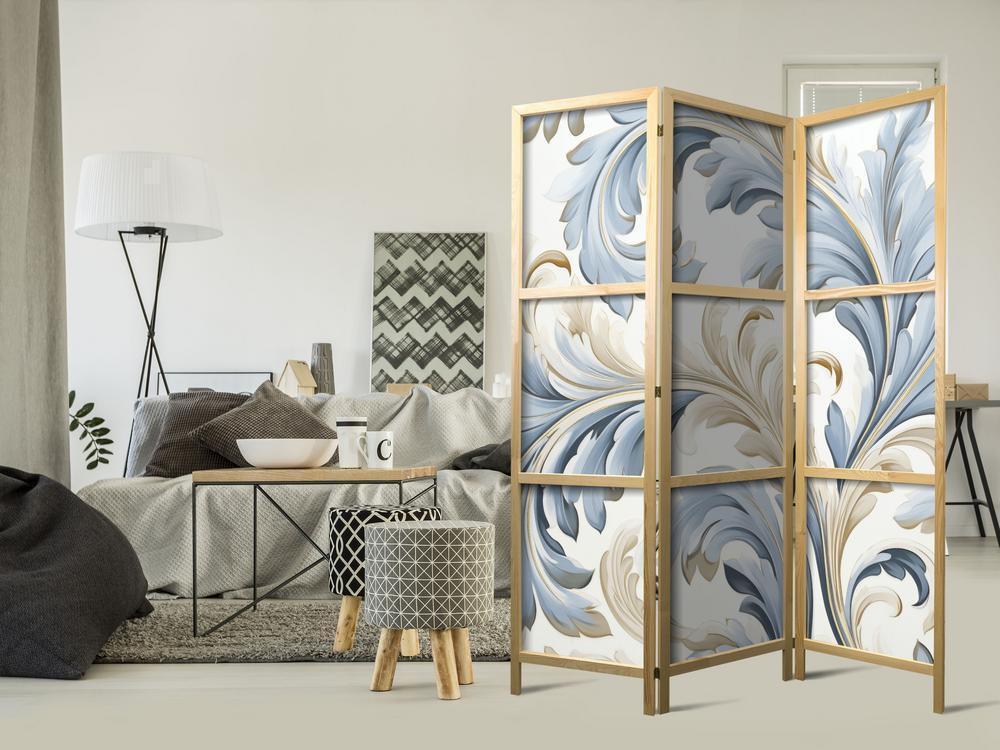 Japanese Room Divider - Baroque Ornaments in Light - Cream-Blue Colors