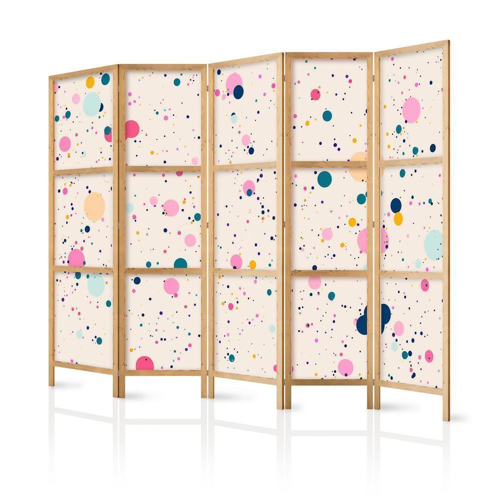 Japanese Room Divider - Dots - Spots and Splashes Multicolored - Cheerful Pattern on a Light Pink Background