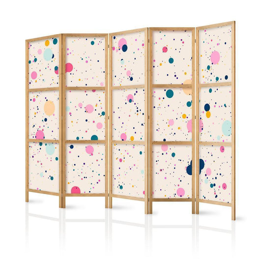 Cloison de séparation japonaise - Pois - Taches et éclaboussures multicolores - Motif joyeux sur fond rose clair