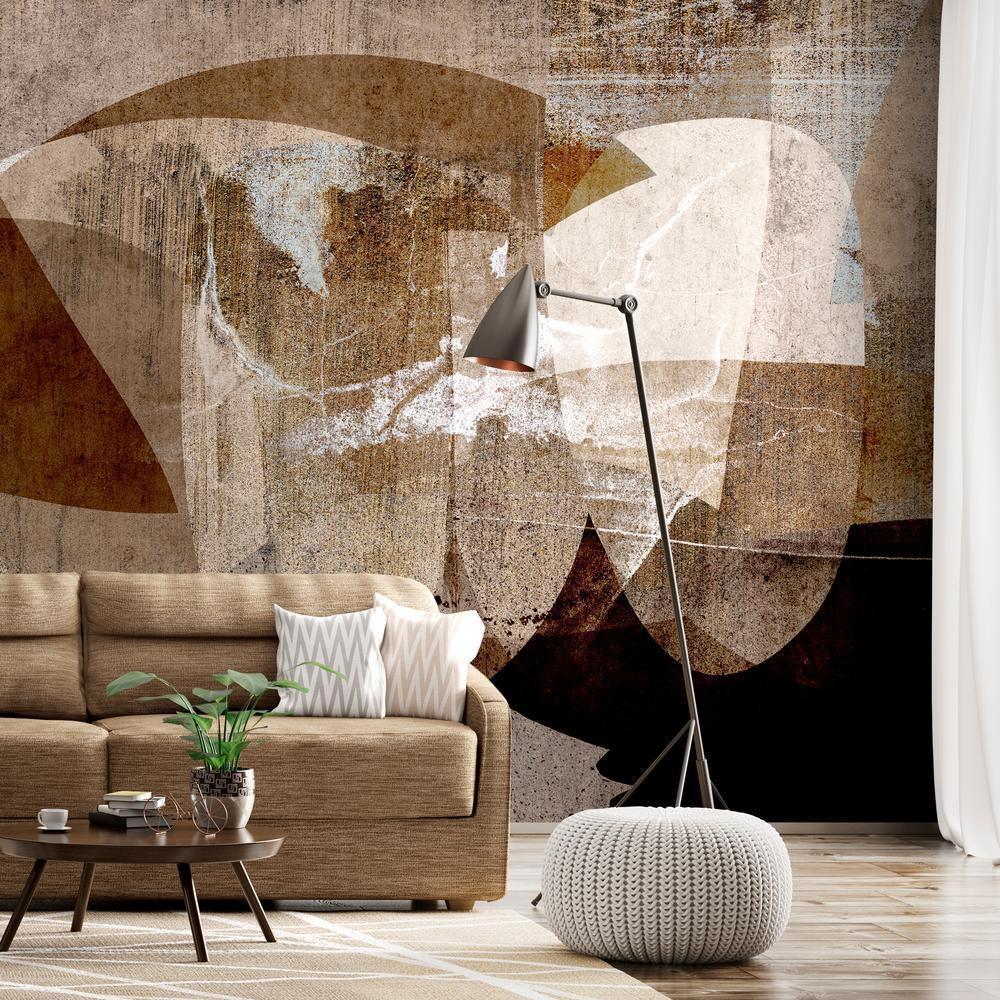 Wall Mural - Geometric abstraction with shapes - composition in brown colours-Wall Murals-ArtfulPrivacy