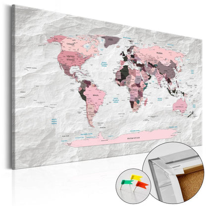 Cork board Canvas with design - Decorative Pinboard - Pink Continents-ArtfulPrivacy