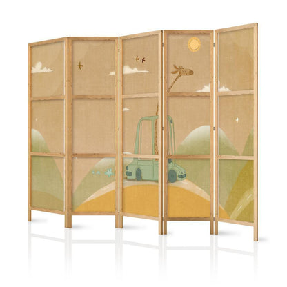 Japanese Room Divider - Dreamy Traveler - Giraffe driving a car on a beautiful sunny day