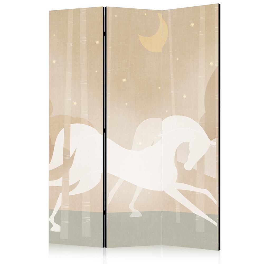 Room Divider - Moonlit Steeds - Horses Galloping Among Trees on a Starry Night