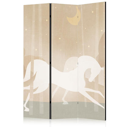 Room Divider - Moonlit Steeds - Horses Galloping Among Trees on a Starry Night