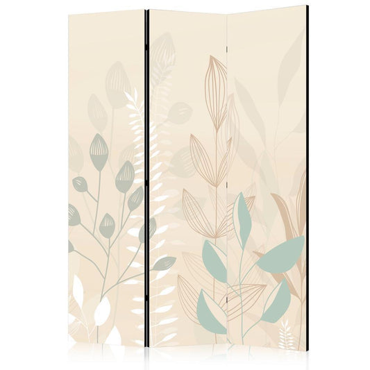 Room Divider - Morning in the Meadow - Various Pastel Plants on a Beige Background