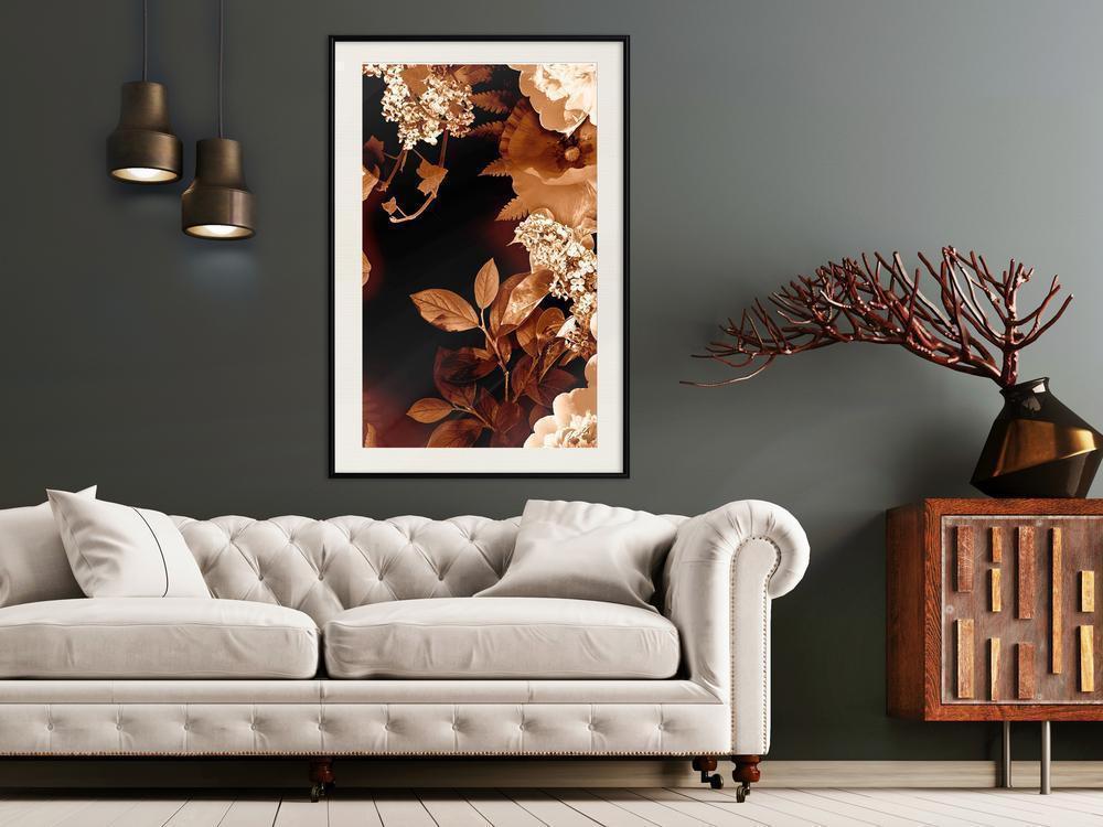 Autumn Framed Poster - Flower Decoration in Sepia-artwork for wall with acrylic glass protection