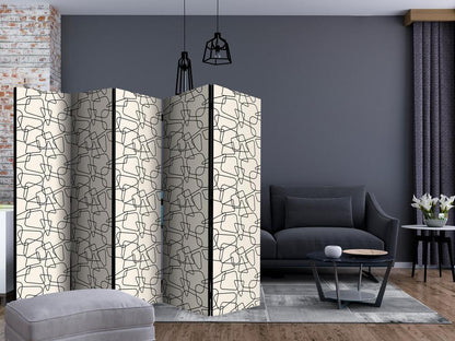 Room Divider - Rounded Geometry II- A 5 Panel Folding Screen For Living rooms, bedrooms or home office, decorative folding screen made with wood and canvas