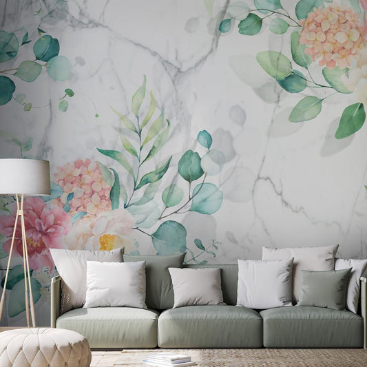 Wall Mural - Flowery Marble-Wall Murals-ArtfulPrivacy