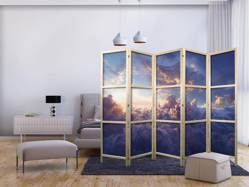 Japanese Room Divider - The Sun in Hiding: The Golden Face of the Sky Over a Cloudy Sea