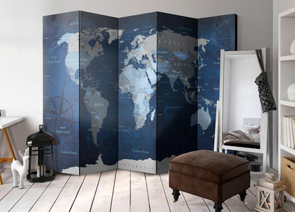 Decorative partition-Room Divider - Dark Blue World-Folding Screen Wall Panel by ArtfulPrivacy