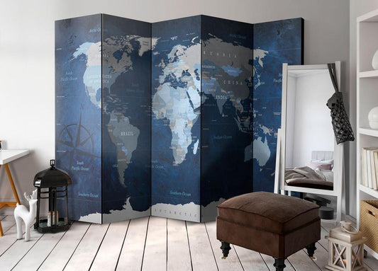 Decorative partition-Room Divider - Dark Blue World-Folding Screen Wall Panel by ArtfulPrivacy