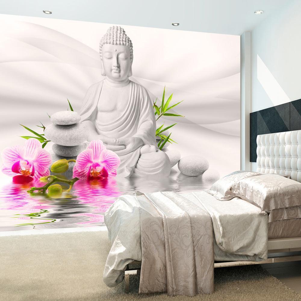 Wall Mural - Buddha and Orchids-Wall Murals-ArtfulPrivacy