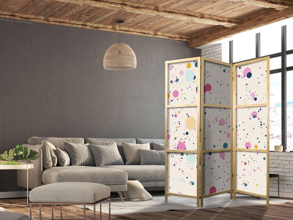 Japanese Room Divider - Dots - Spots and Splashes Multicolored - Cheerful Pattern on a Light Pink Background