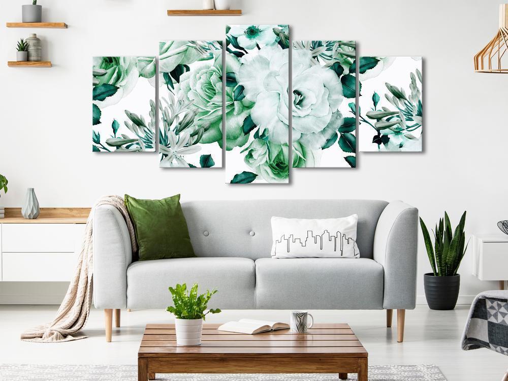 Canvas Print - Rose Composition (5 Parts) Wide Green-ArtfulPrivacy-Wall Art Collection