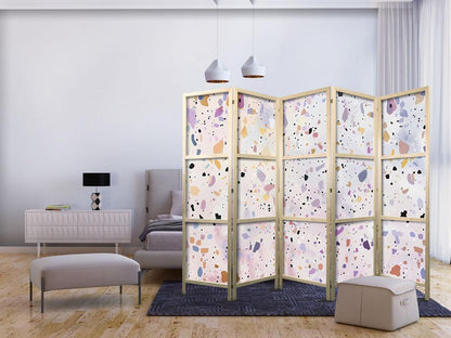 Japanese Room Divider - Confetti-Style Terrazzo - Purple-Pink - Colorful Pattern