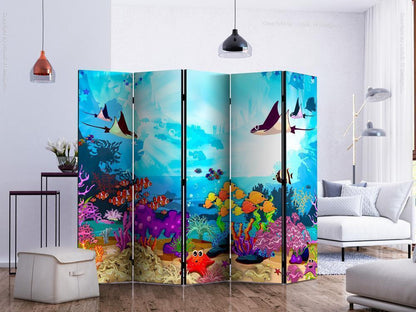 Decorative partition-Room Divider - Colourful Fish II-Folding Screen Wall Panel by ArtfulPrivacy