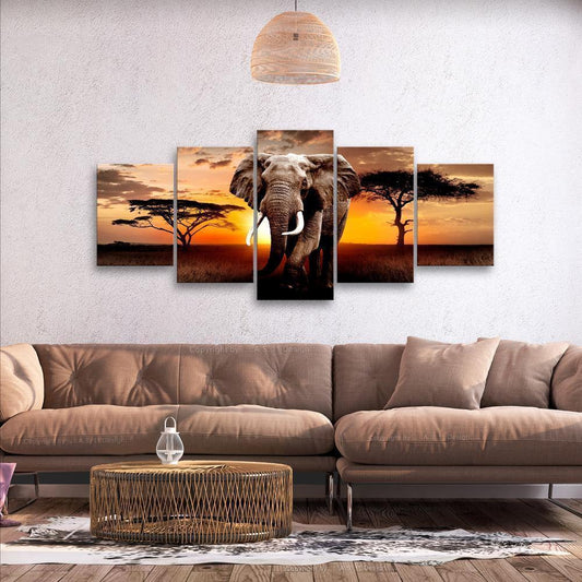 Canvas Print - Wandering Elephant (5 Parts) Wide-ArtfulPrivacy-Wall Art Collection