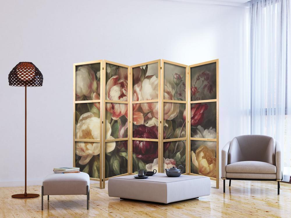 Japanese Room Divider - Blooming Peonies - Charismatic Flowers Bathed in Sunlight