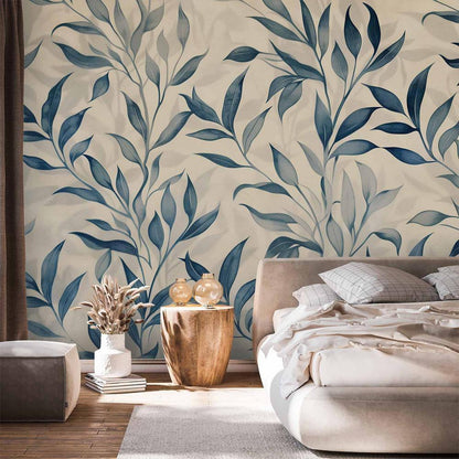 Wall Mural - Leaves in Blue Colors Delicate Botanical Motif