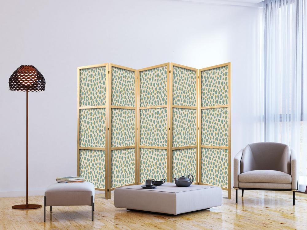 Japanese Room Divider - Giraffe Pattern - Animal Pattern in Turquoise Spots on a Light Background