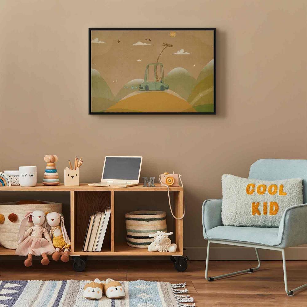 Canvas Print - Dreamy Traveler - A Cheerful Giraffe Driving a Car on a Sunny Day