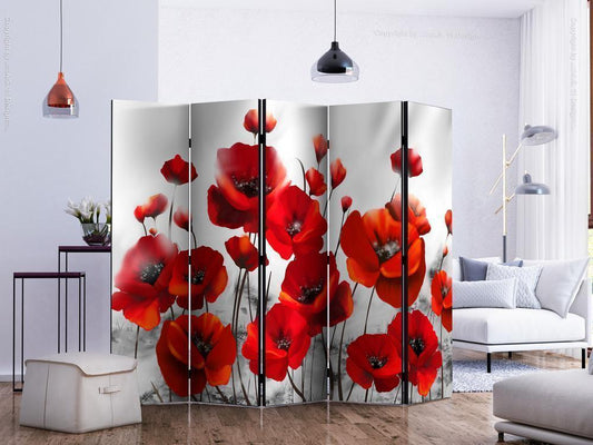 Decorative partition-Room Divider - Poppies in the Moonlight II-Folding Screen Wall Panel by ArtfulPrivacy