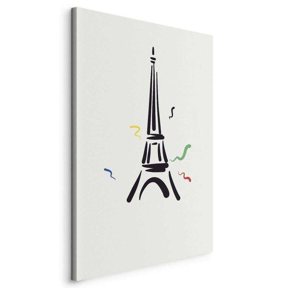 Canvas Print - Black Graphic Drawing of the Eiffel Tower on a Cream Background